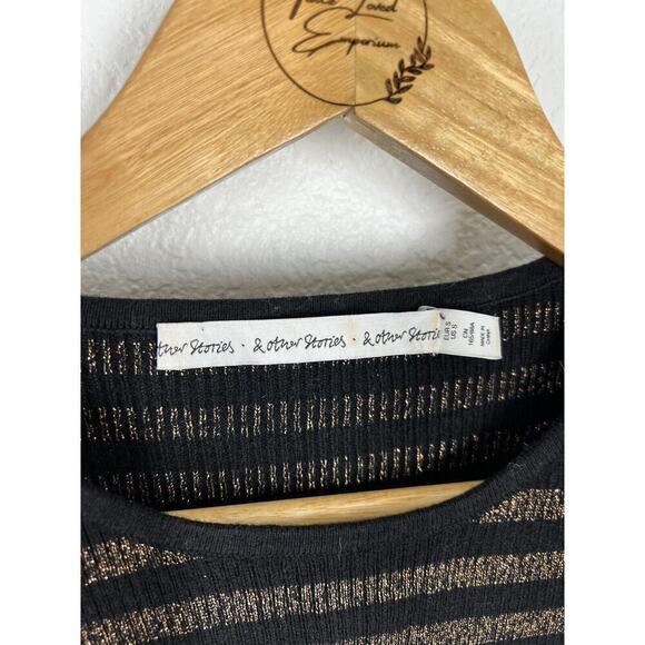 &Other Stories Striped Ribbed Knit Sweater Size Small S Black Gold Metallic - Picture 2 of 5